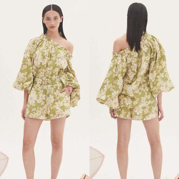 NWT Alemais Green Floral Leisa Shorts Size 2 MSRP $225 Elastic DrawstringWaist - Picture 1 of 13